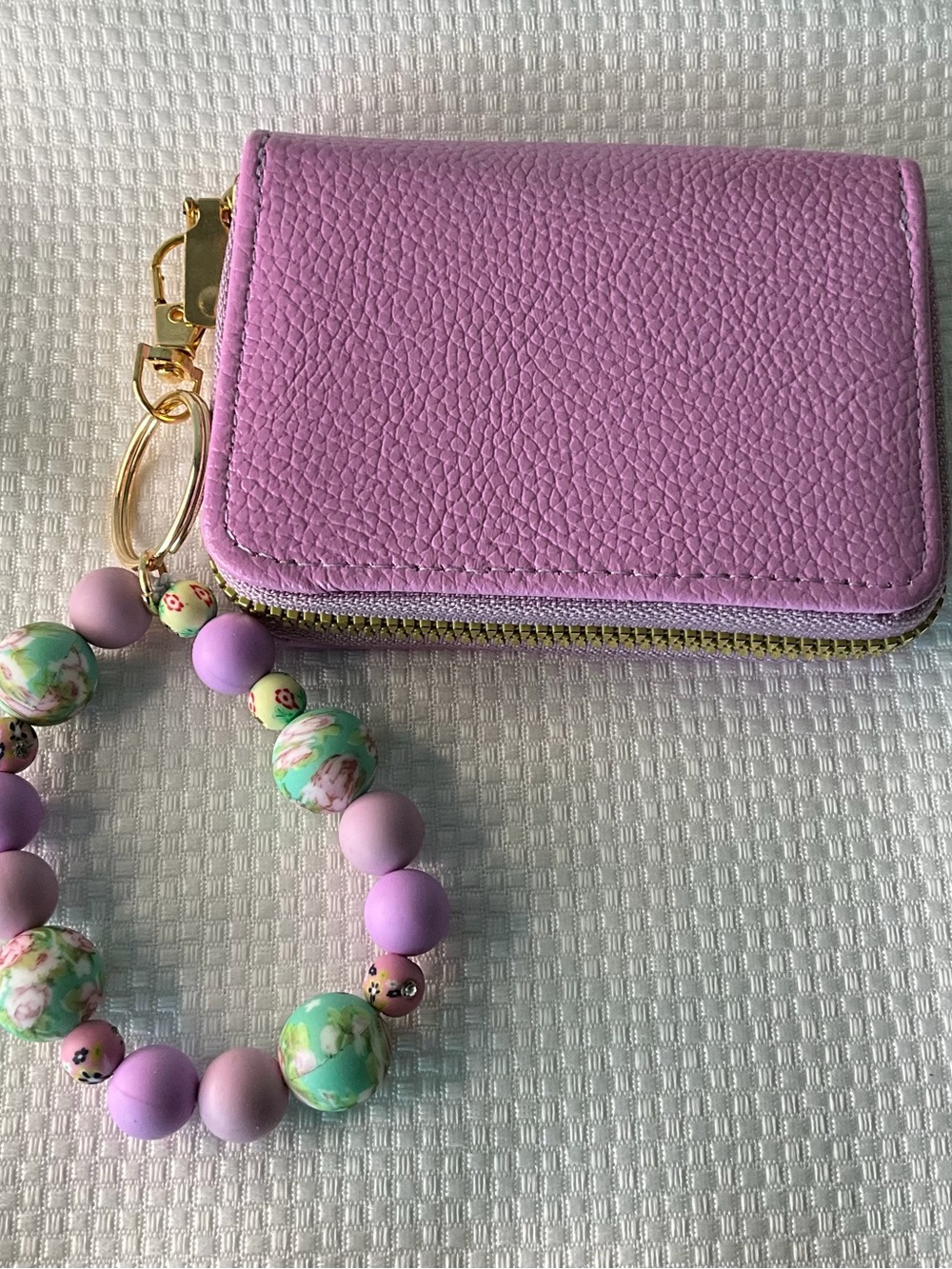 Lilac Zip Card Wallet with Beaded Wristlet